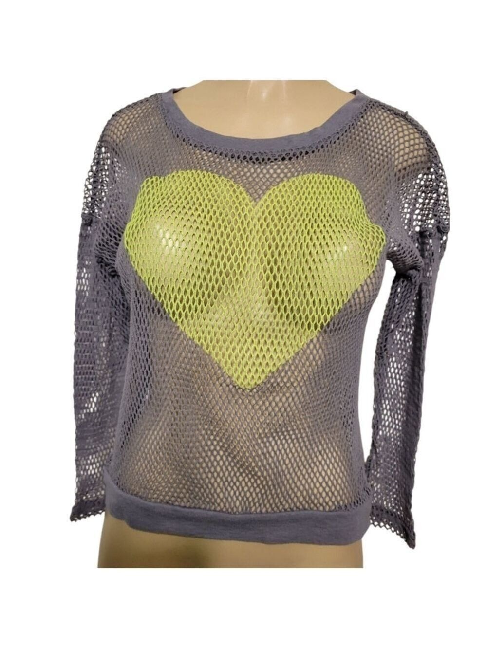 Hard Candy Gray Mesh Top with Yellow Heart LARGE Goth Punk
